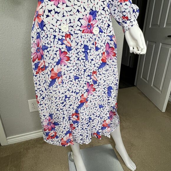 Cheminee New York Size M Vintage 70s Floral Bishop Sleeve Pleated Midi Dress - Picture 9 of 11